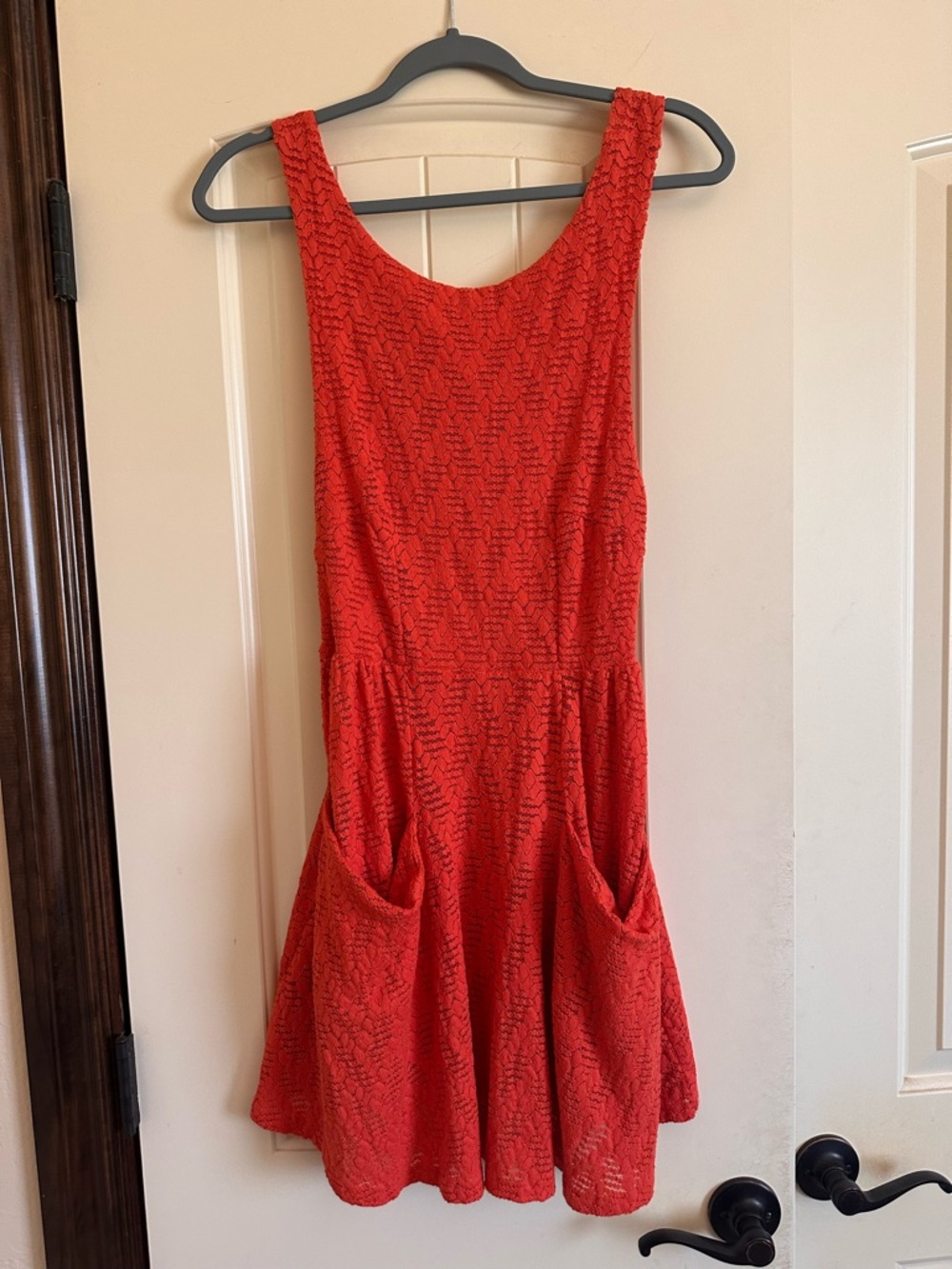 Free People Sleeveless Textured Pocket Dress in Coral